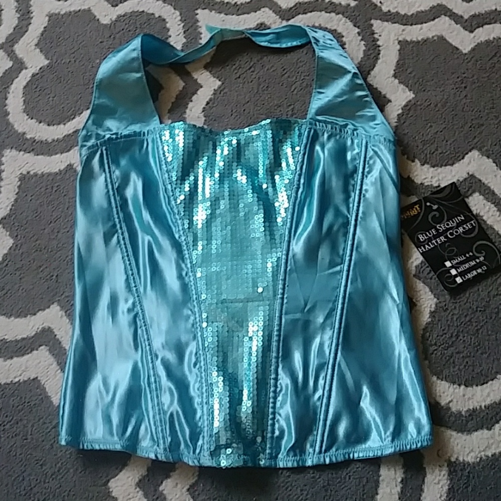Aqua sequin halter corset